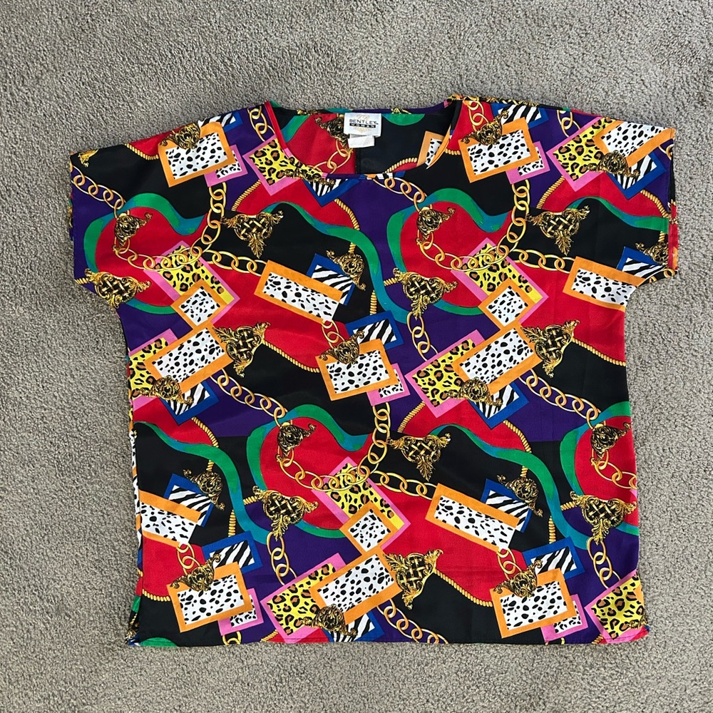 TR Bentley Woman Chain Animal Print Multi-colored Short‎ Sleeve Top 22W